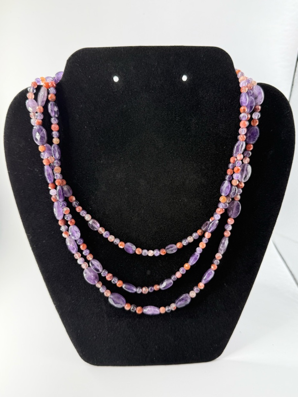 Handcrafted Purple & Coral Beaded Multi-Strand Necklace - Brand